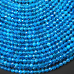 AAA+ Faceted Natural Teal Blue Apatite 4mm Round Beads Gemstone 15.5" Strand A4595