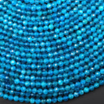 AAA Faceted Natural Teal Blue Apatite 4mm Round Beads Gemstone 15.5" Strand A4597