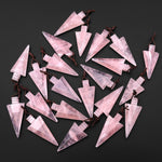 Natural Pink Rose Quartz Arrowhead Pendant Side Drilled Focal Stone Bead