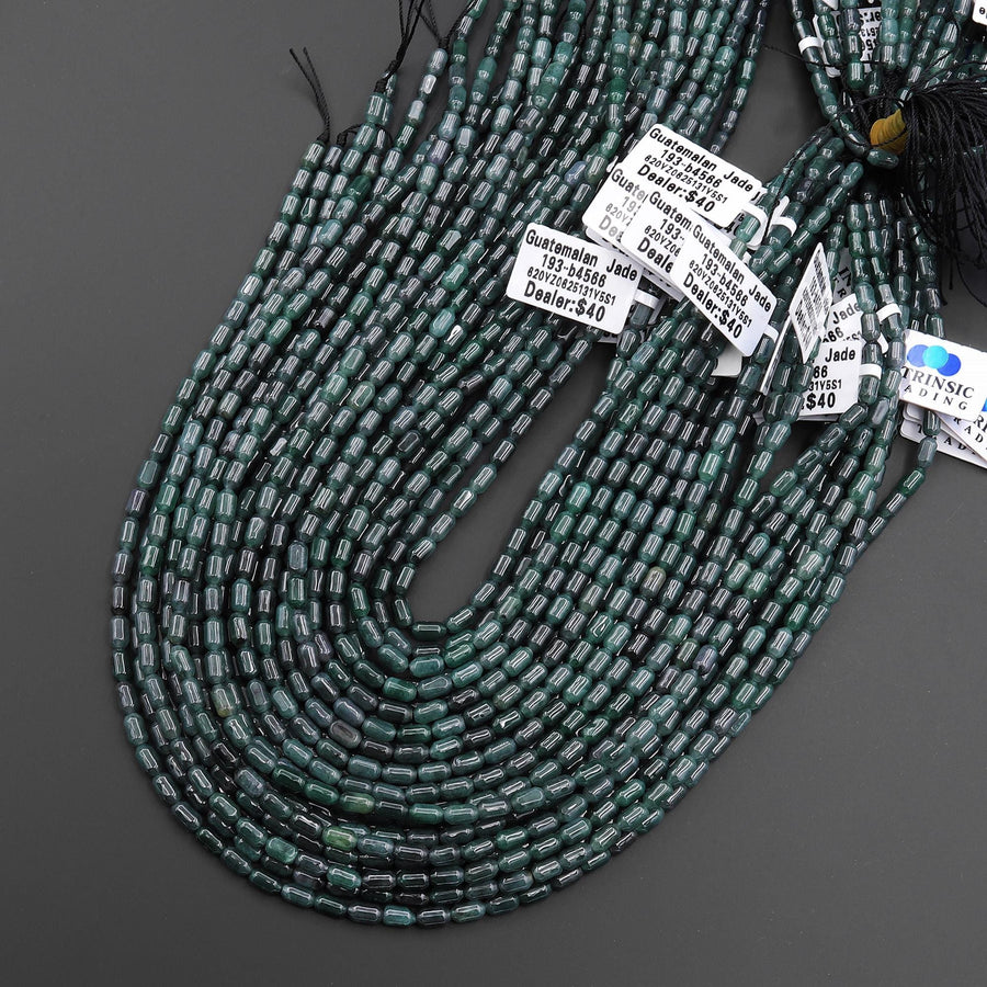 Natural Guatemalan Jade Small Smooth 6mm Rice Tube Cylinder Beads 15.5" Strand