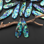 AAA Natural Rainbow Abalone Shell Doublet Long Teardrop Earring Pair Drilled Matched Gemstone Bead Pair E0385