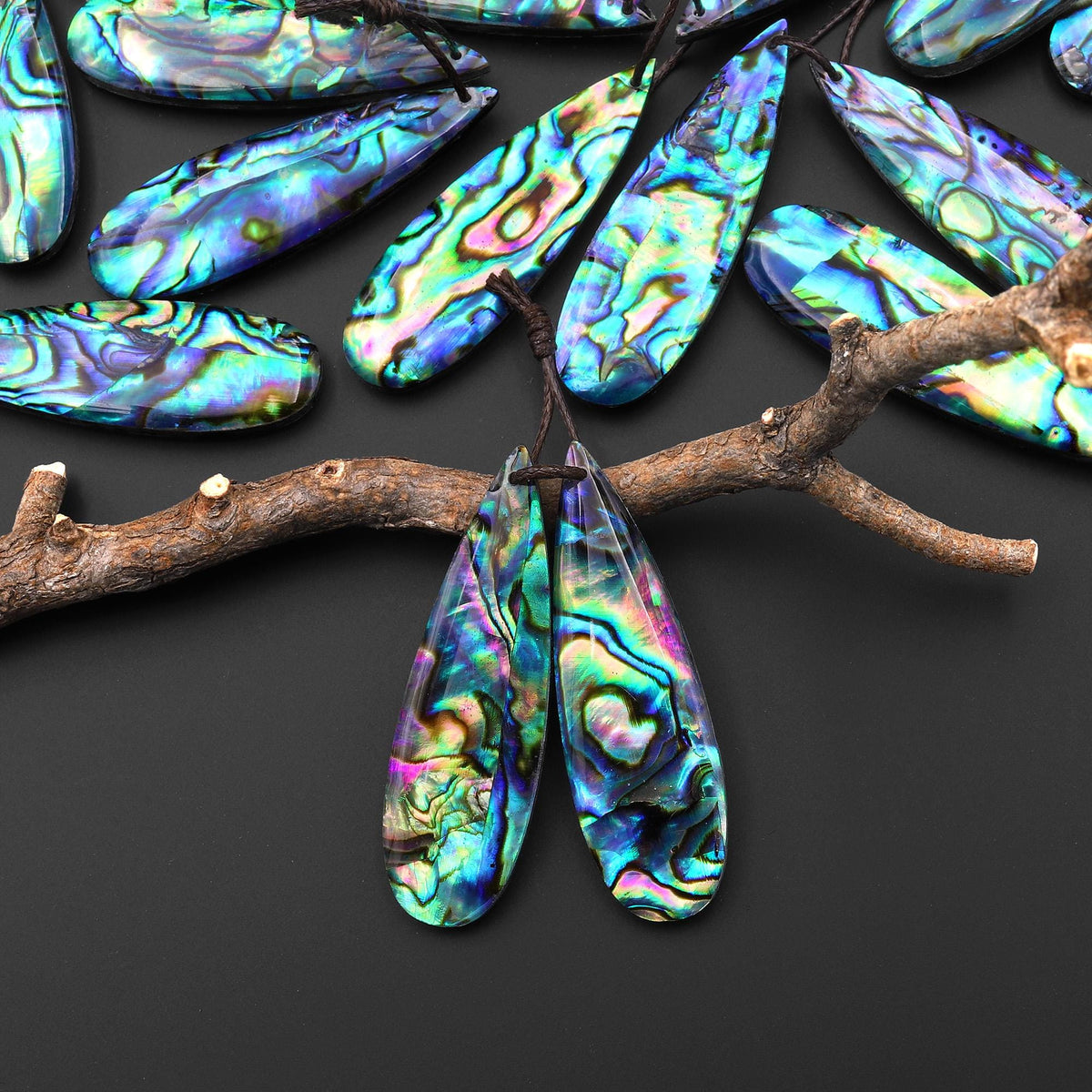 AAA Natural Rainbow Abalone Shell Doublet Long Teardrop Earring Pair D ...