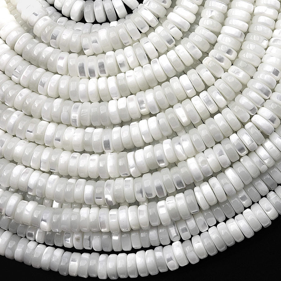 AAA Natural White Mother of Pearl 3mm 4mm 6mm 8mm Heishi Rondelle Beads 15.5" Strand