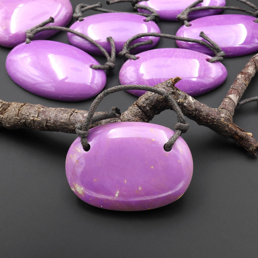 Two 2 Hole Pendant Natural Lilac Purple Phosphosiderite Oval Pendant Drilled Gemstone A2