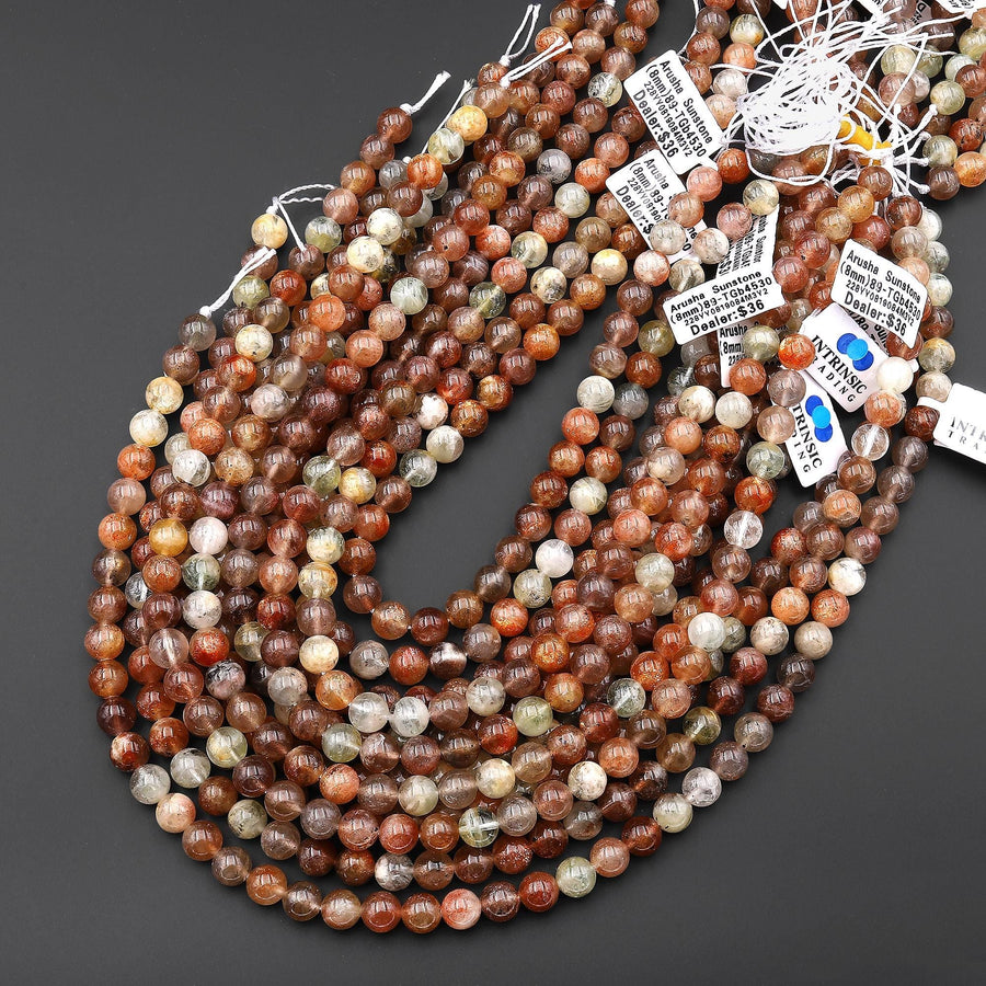 Rare Translucent Natural Arusha Sunstone Round Beads 6mm 7mm 8mm 10mm 11mm 12mm 13mm From Tanzania 15.5" Strand