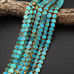 Genuine Natural Blue Turquoise Gold Copper Edging 10mm Heart Beads Choose from 5pcs, 10pcs, Full 16" Strand