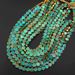 Genuine Natural Blue Green Turquoise Gold Copper Edging 8mm 10mm Heart Beads Choose from 5pcs, 10pcs, Full 16" Strand B1625