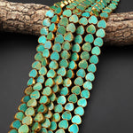 Genuine Natural Green Turquoise Gold Copper Edging 8mm 10mm Heart Beads Choose from 5pcs, 10pcs, Full 16" Strand B1624