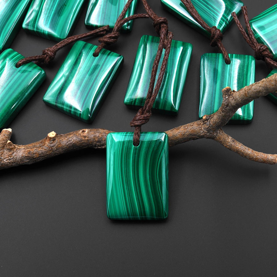 AAA Natural Striped Malachite Pendant Rectangle Pendant Focal Gemstone Bead A2