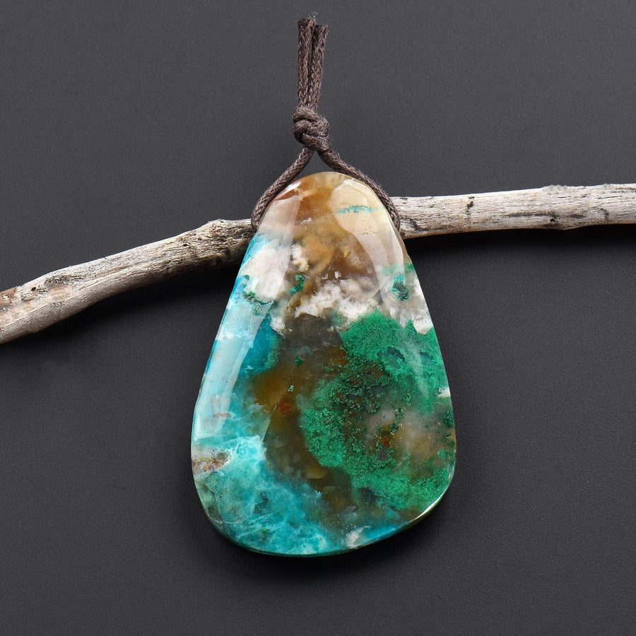 Rare Natural Parrot Wing Chrysocolla Teardrop Pendant OP2578