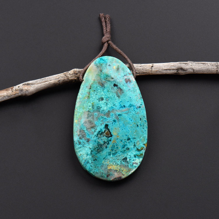Rare Natural Parrot Wing Chrysocolla Freeform Oval Teardrop Pendant OP2579