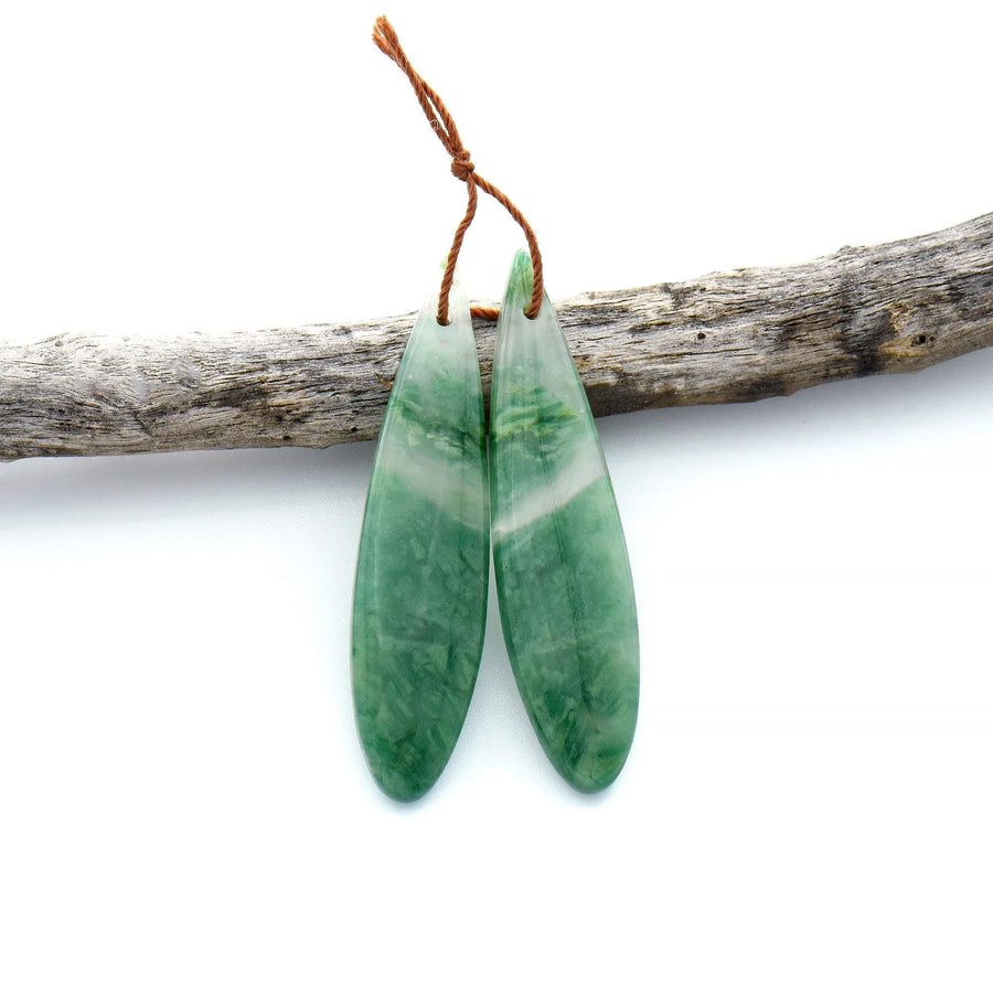 Natural African Green Jade Earring Drilled Gemstone Teardrop Matched Bead Pair OP2530