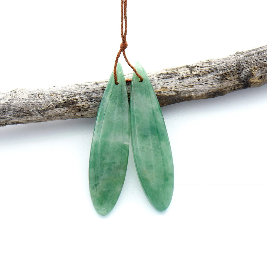 Natural African Green Jade Earring Drilled Gemstone Teardrop Matched Bead Pair OP2531
