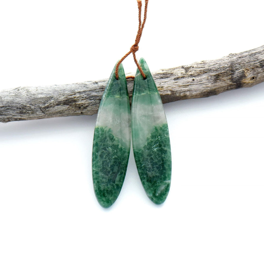 Natural African Green Jade Earring Drilled Gemstone Teardrop Matched Bead Pair OP2532