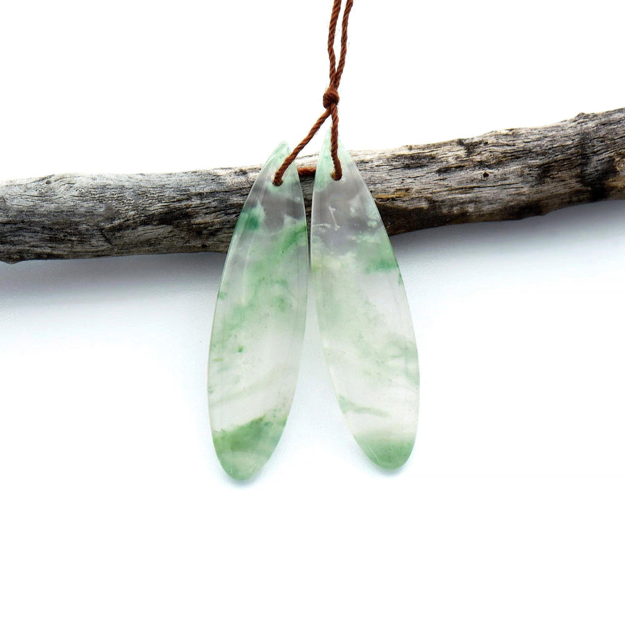 Natural African Green Jade Earring Drilled Gemstone Teardrop Matched Bead Pair OP2533