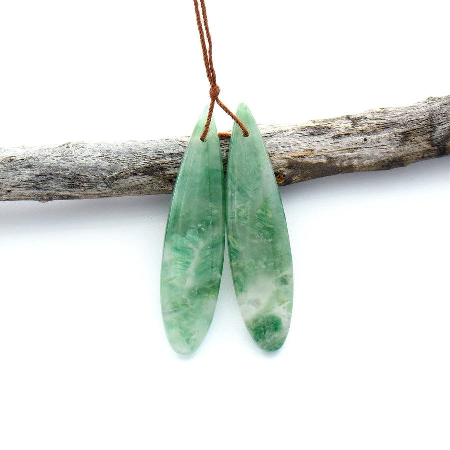 Natural African Green Jade Earring Drilled Gemstone Teardrop Matched Bead Pair OP2534