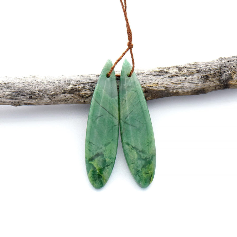 Natural African Green Jade Earring Drilled Gemstone Teardrop Matched Bead Pair OP2535