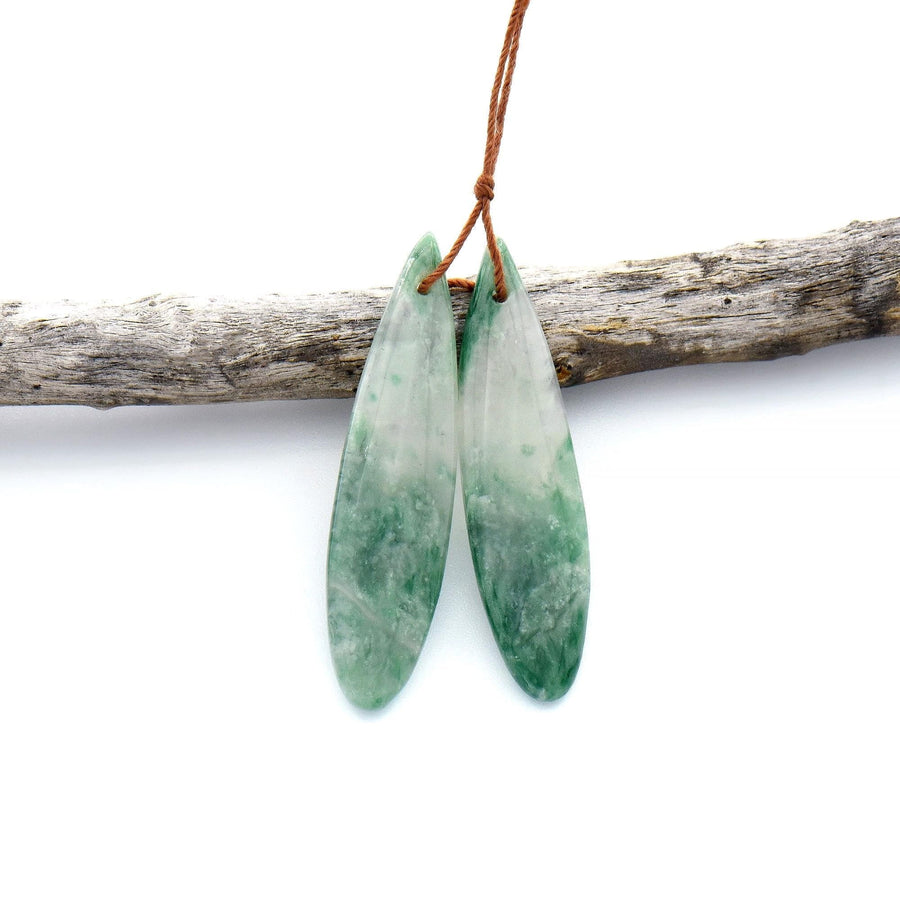 Natural African Green Jade Earring Drilled Gemstone Teardrop Matched Bead Pair OP2538