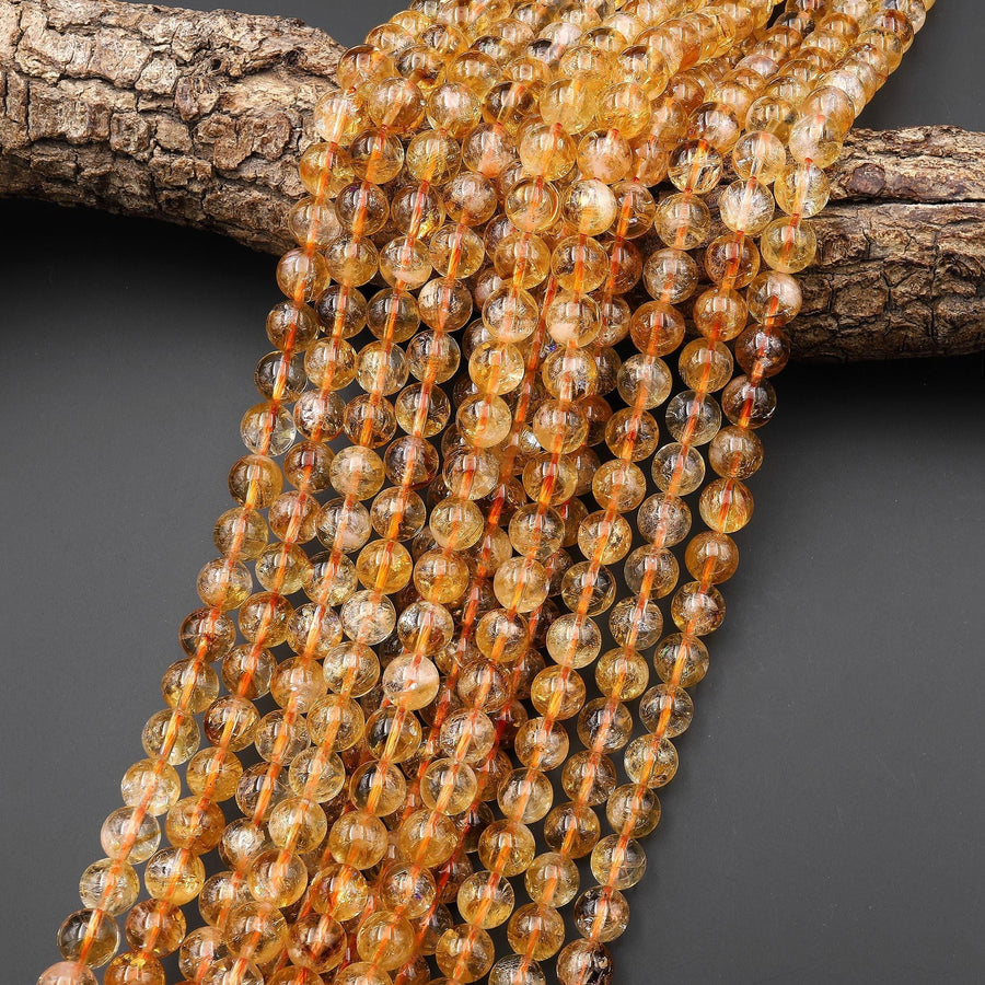 AAA Natural Golden Citrine 6mm 8mm 10mm Smooth Round Beads Gemstone 15.5" Strand B4349