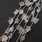 Natural Smoky Quartz Lily Flower Butterfly Beads Drilled Gemstone 15.5" Strand
