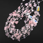 Natural Pink Rose Quartz Butterfly Rose Flower Heart Beads Center Drilled Gemstone 15.5" Strand