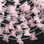 Natural Pink Rose Quartz Butterfly Ribbon Bow Beads Center Drilled Gemstone 15.5" Strand