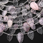 Natural Clear Rock Crystal Quartz Pink Rose Quartz Leaf Beads Top Side Drilled Gemstone 15.5" Strand