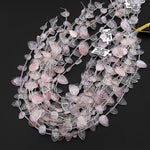 Natural Clear Rock Crystal Quartz Pink Rose Quartz Leaf Beads Top Side Drilled Gemstone 15.5" Strand