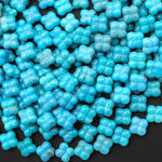 AAA Hand Carved Real Genuine Natural Blue Arizona Turquoise 3D 4 Leaf Clover 8mm Beads Choose from 5 pcs, 10 pcs, Full 16" Strand B1631