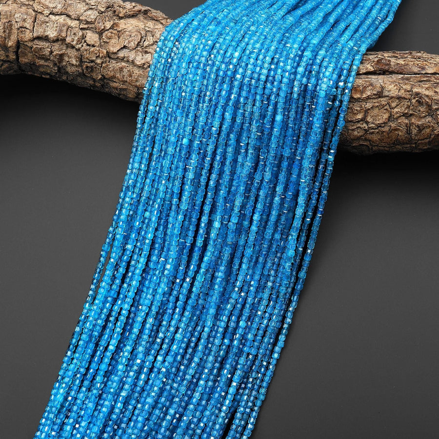 AAA Translucent Natural Blue Apatite Faceted 2mm Cube Beads Gemstone 15.5" Strand