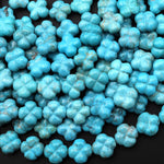 Hand Carved Real Genuine Natural Light Blue Turquoise 3D 4 Leaf Clover 10mm Beads Choose from 5 pcs, 10 pcs, or full 16" Strand