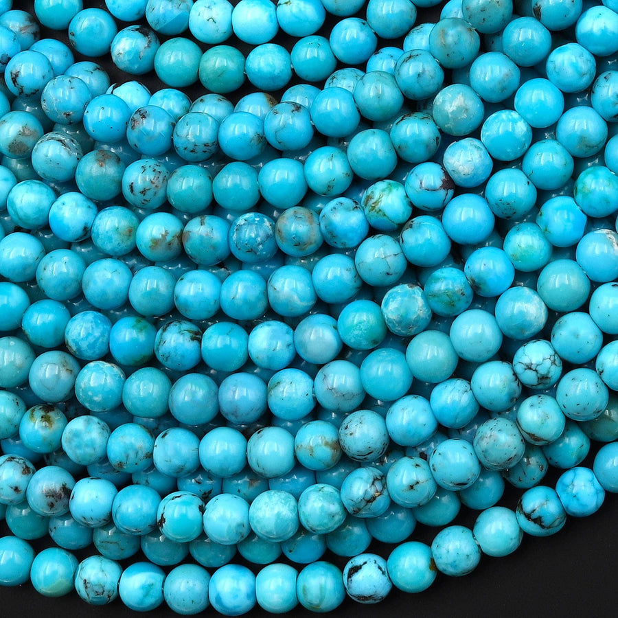 Genuine Natural Arizona Blue Turquoise 4mm Round Beads 15.5" Strand