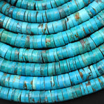 Genuine Natural Arizona Turquoise Heishi Beads 8mm 10mm Real Blue Turquoise 15.5" Strand