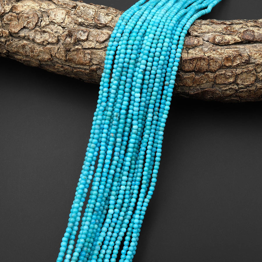 Genuine Natural Arizona Blue Turquoise 2mm Smooth Round Beads 15.5" Strand B1639