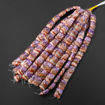 AAA Rare Natural Rainbow Amethyst Rectangle Tile Double Drilled Bracelet Beads Red Lacey Pattern 18x13mm 8" Strand