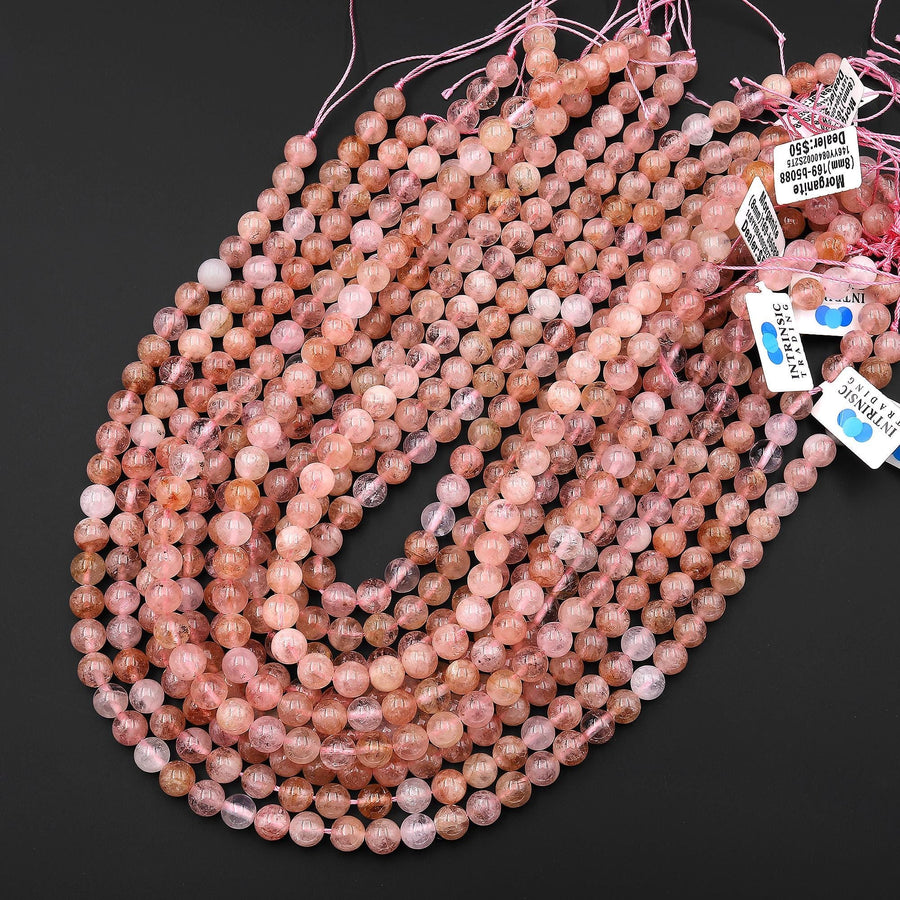 Translucent Natural Peach Pink Aquamarine Morganite 8mm Smooth Round Beads 15.5" Strand