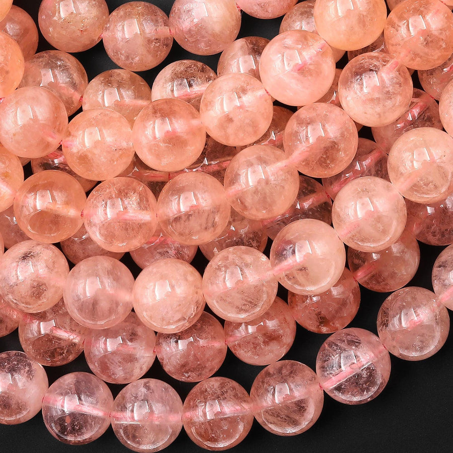 AAA Translucent Natural Peach Pink Aquamarine Morganite Beads 6mm 10mm Smooth Round Beads 15.5" Strand
