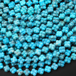 Hand Carved Real Genuine Natural Blue Turquoise 3D 4 Leaf Clover 6mm Beads Choose from 5 pcs, 10 pcs, or full 16" Strand