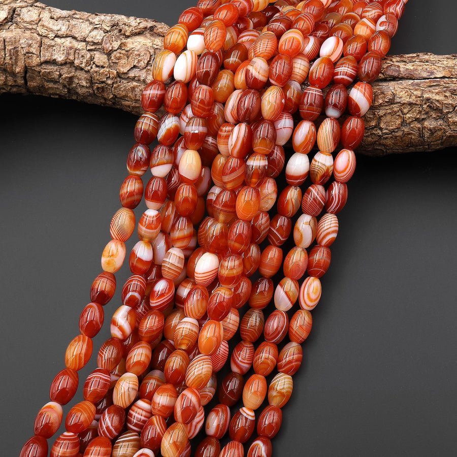 AAA Natural Striped Red Agate Barrel Drum Beads 15.5" Strand