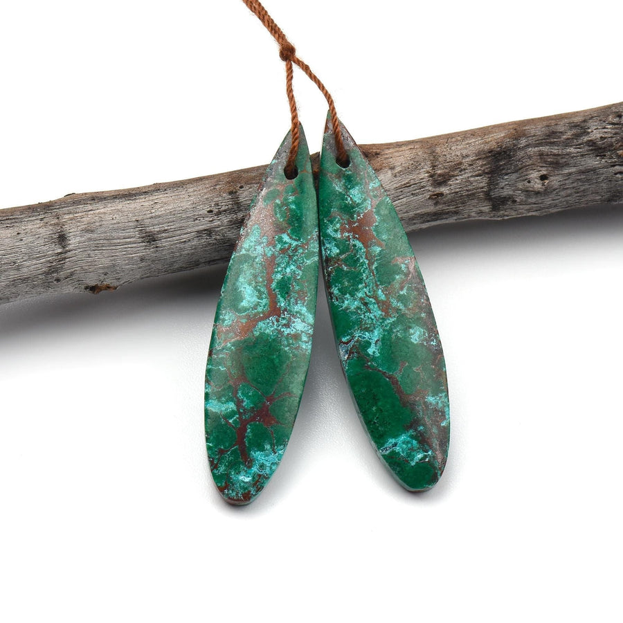 Rare Natural Malachite Chrysocolla Teardrop Earring Pair Drilled Matched Gemstone Beads From Australia OP2371
