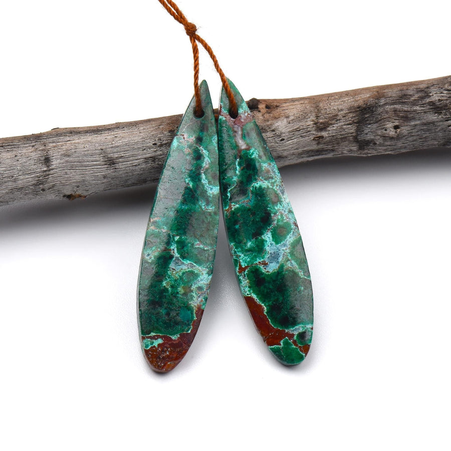 Rare Natural Malachite Chrysocolla Teardrop Earring Pair Drilled Matched Gemstone Beads From Australia OP2377