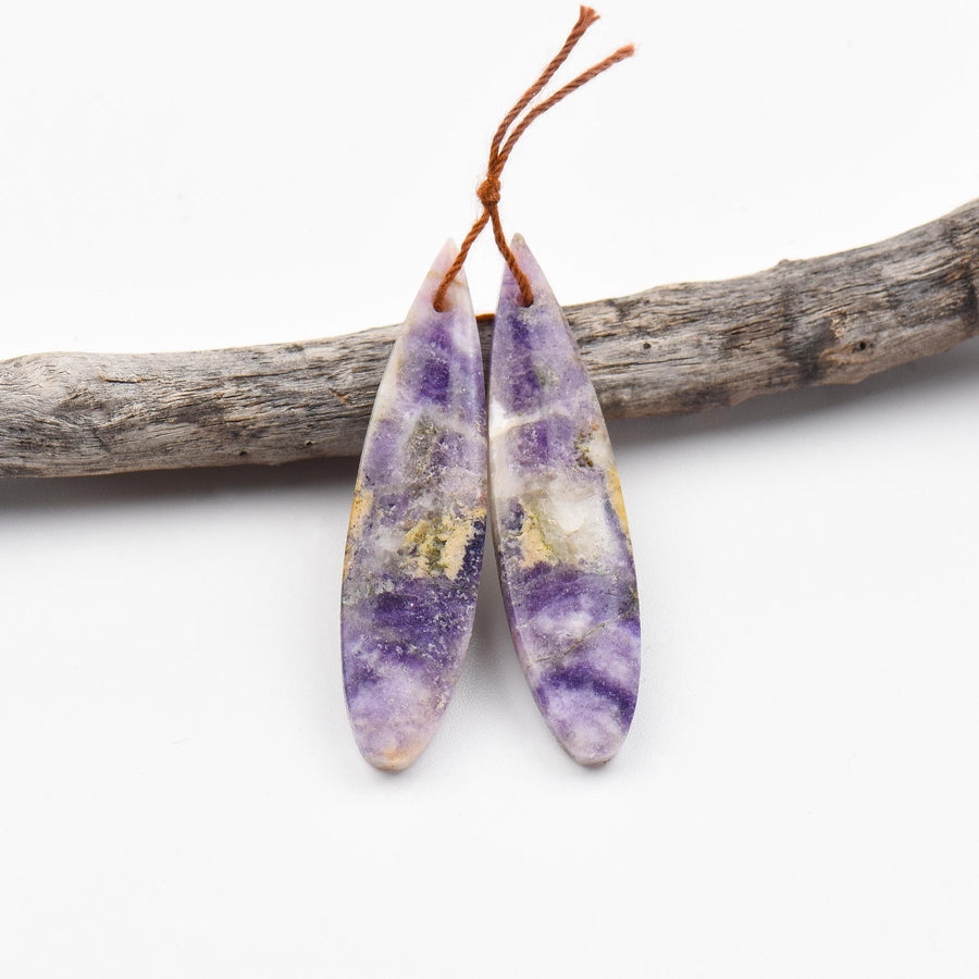 Natural Petrified Purple Fluorite Earring Teardrop Pair OP2378