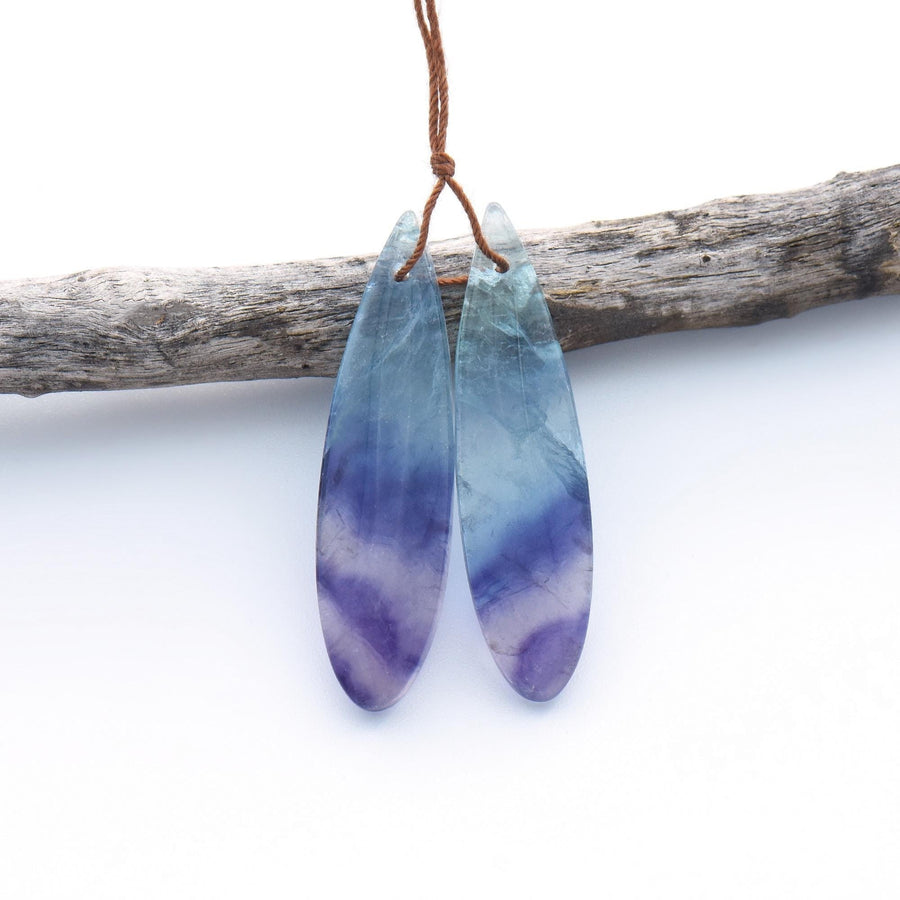 Natural Light Purple Green Blue Fluorite Teardrop Earring Pair Drilled Gemstone Matched Beads OP2848