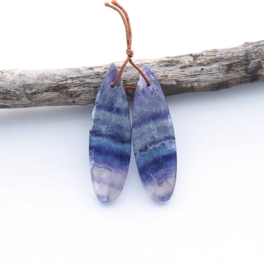 Natural Light Purple Green Blue Fluorite Teardrop Earring Pair Drilled Gemstone Matched Beads OP2849