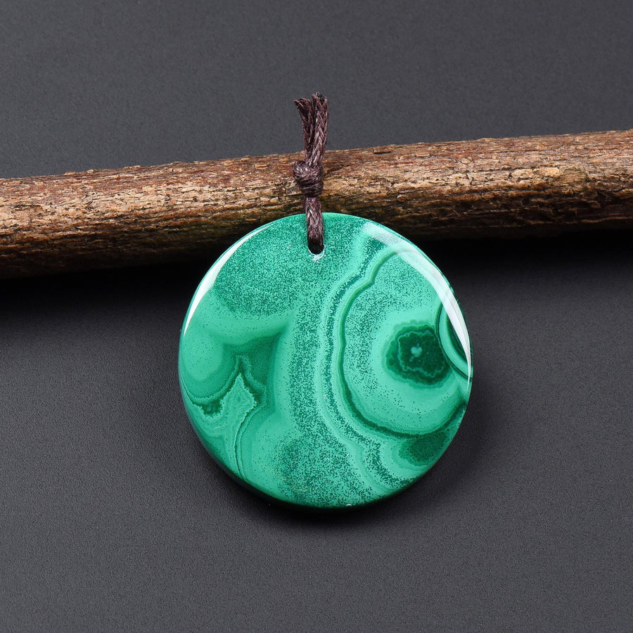AAA Natural Green Malachite Pendant Circle Round Coin Gemstone OP2800