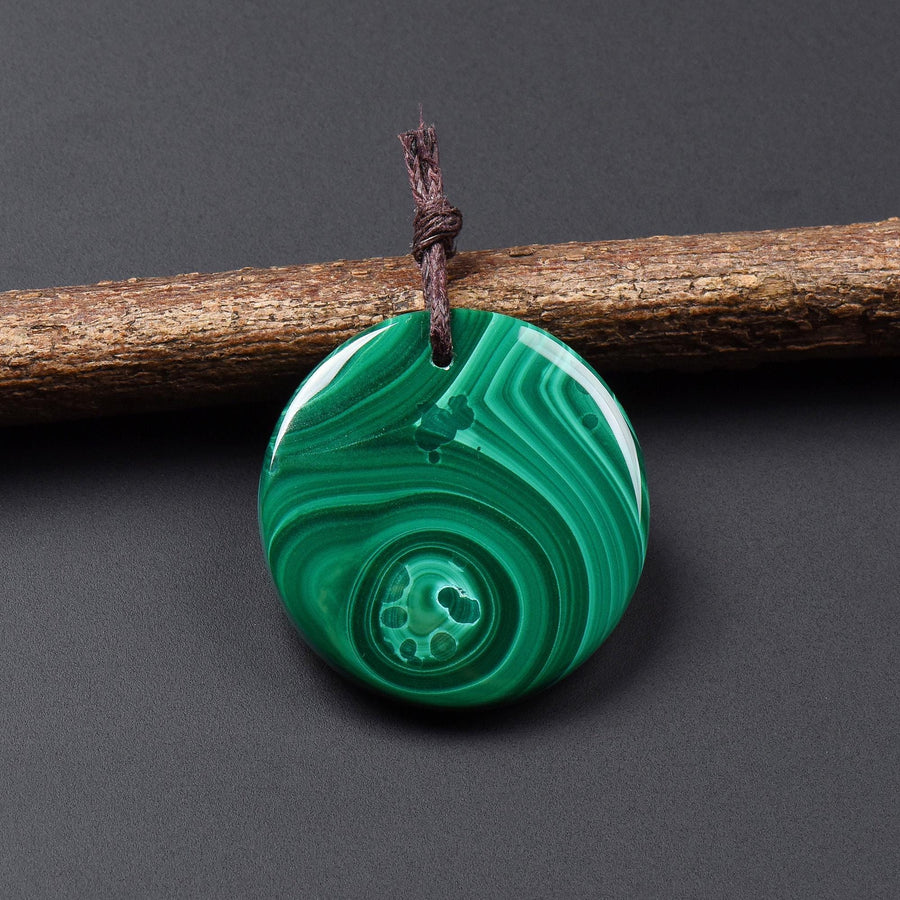 AAA Natural Green Malachite Pendant Circle Round Coin Gemstone OP2801
