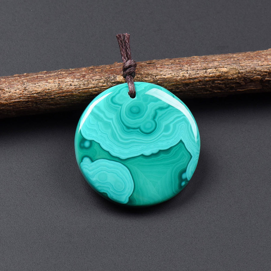 AAA Natural Green Malachite Pendant Circle Round Coin Gemstone OP2807