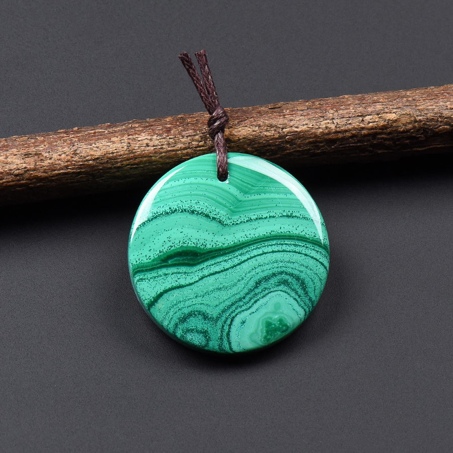 AAA Natural Green Malachite Pendant Circle Round Coin Gemstone OP2810