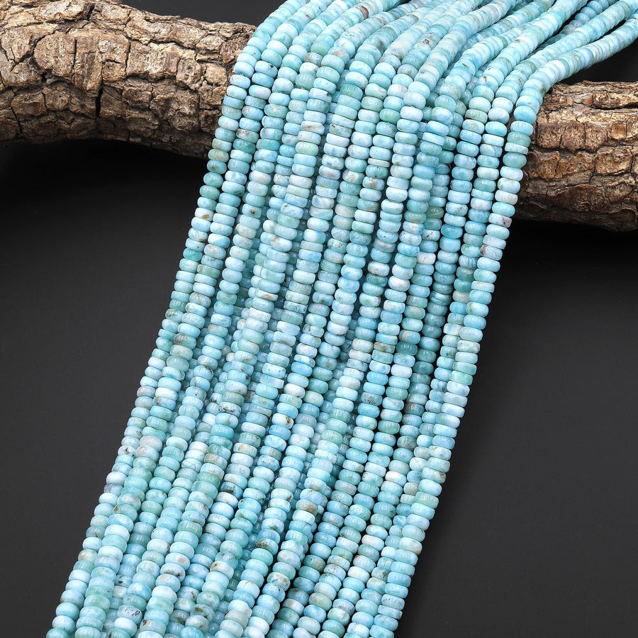 Natural Blue Larimar Smooth 6mm 7mm Heishi Rondelle Beads Gemstone 15.5" Strand