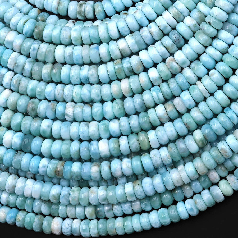 Natural Blue Larimar Smooth 6mm 7mm Heishi Rondelle Beads Gemstone 15.5" Strand